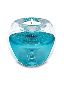 Kleinurne aus Kristallglas mit Teelichthalter Tiffany blau