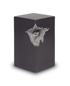 Keramikurne mit silberfarbenem Herz, matt schwarzgrau