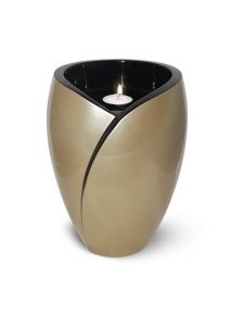 Glasfaserurne 'Luce' mit Kerzenhalter gold