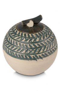 Handgefertigte Kleinurne aus keramik mit grau grüne Streifen