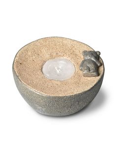 Keramikkleinurne „Bärchen“ grau-beige mit Teelichthalter