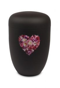 Schwarze Metall-Urne – Blumenherz