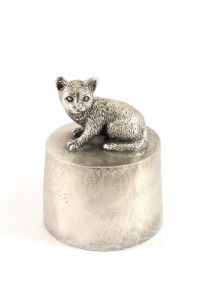 Katze sitzend klein Urne Silber Zinn