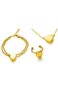 Ascheschmuck-Set aus Edelstahl mit Herz gold - Armband, Ring & Kette