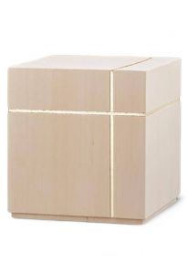 Holzurne 'Cubo' natur Linde mit goldenem Kreuz | SONDERANGEBOT